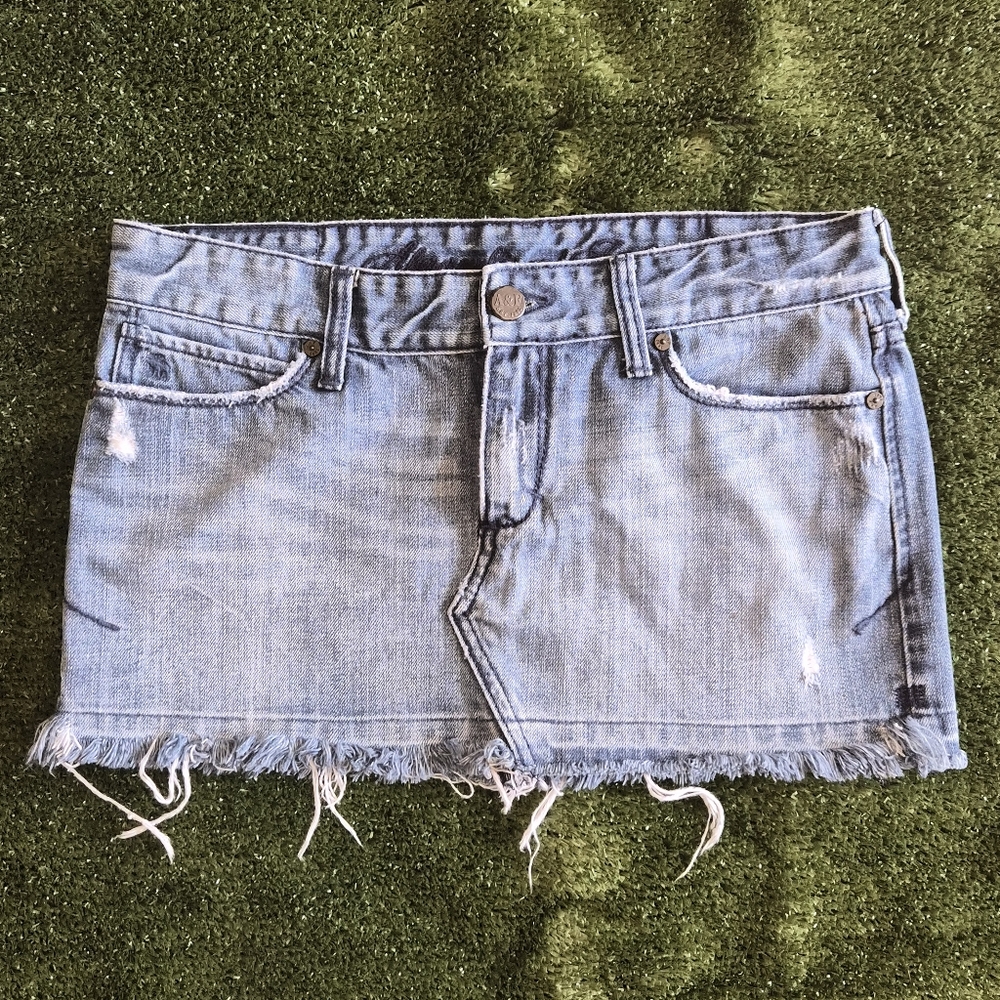 Abercrombie & Fitch Denim Micro Mini Skirt Size 2 Womens Y2K Distressed Preppy